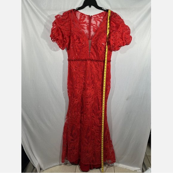 NWT $798 Mac Duggal [ 12 ] Embellished Puff‎ Sleeve Plunge Neck Trumpet Gown - Picture 6 of 15